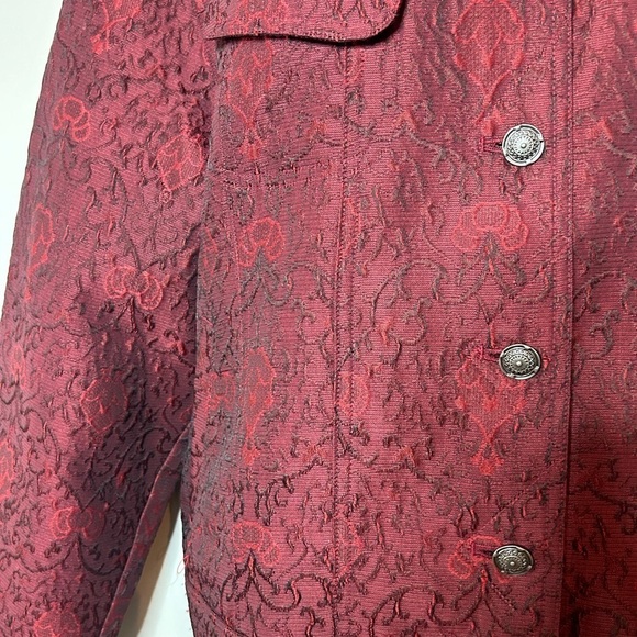 J Jill Vintage Wool Blend Brocade Damask Textured Burgundy Collar Jacket Large - Picture 4 of 13